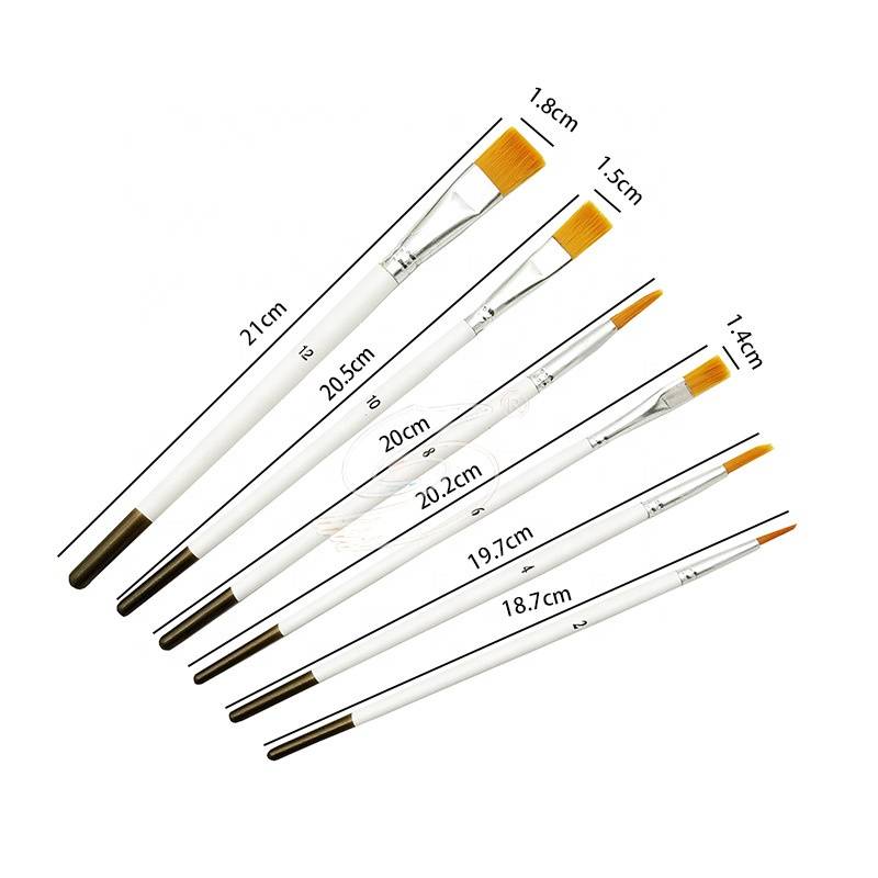 6pcs wooden nylon brush with white pole drawing sketching painting brush fine art gouache watercolor pen and oil brush set